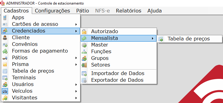 Acesso ao cadastro de cartões