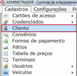 Acesso ao menu cliente