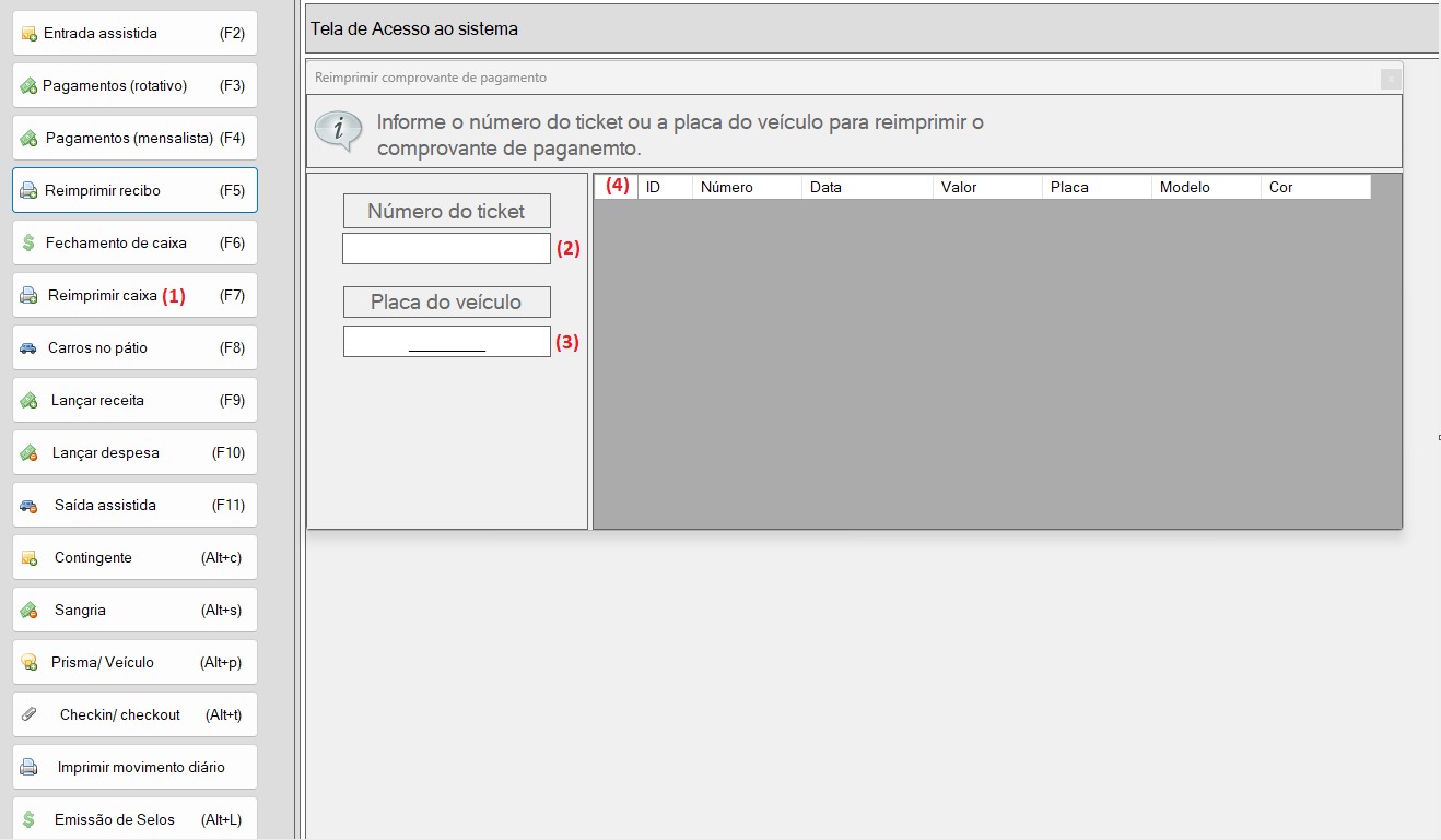 Acesso a opção reimprimir recibo