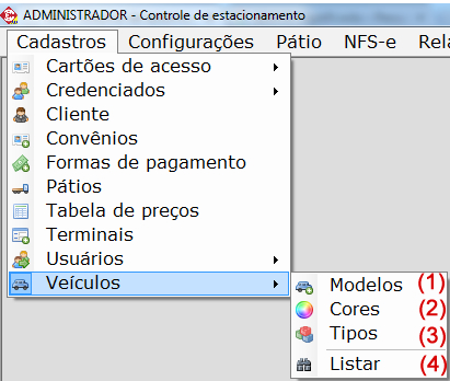 Menu veículos
